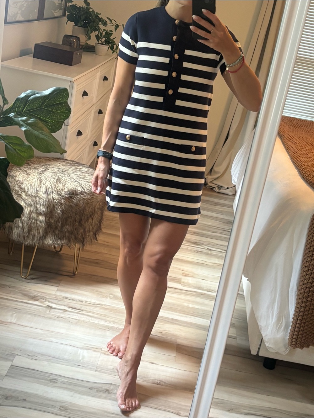 NWT Zara Navy and White Striped Short Sleeve Knit Mini Dress